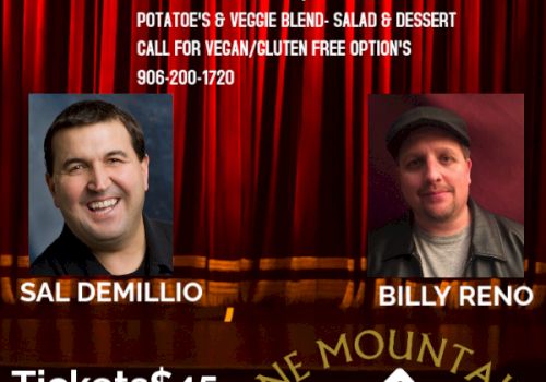 Dinner and comedy event at Pine Mountain Resort featuring Sal Demilio and Billy Reno. Tickets are $45.